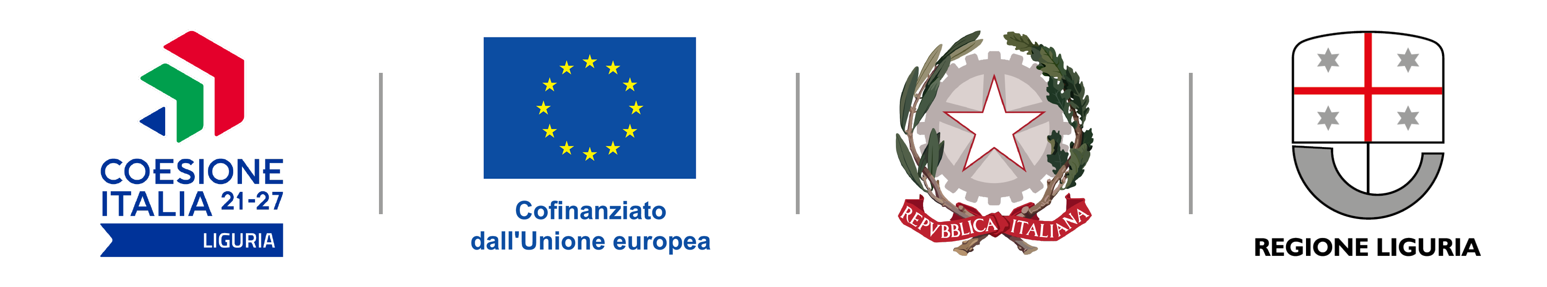 Loghi Coesione Italia 21–27 Liguria, Unione Europea, Repubblica Italiana e Regione Liguria