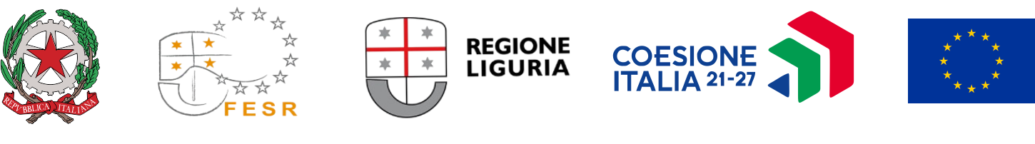 Loghi Repubblica Italiana, FESR, Regione Liguria, Coesione Italia 21–27 e Unione Europea